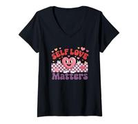 Mujer Self Love Matters - Diseño Motivacional de corazón Camiseta Cuello V