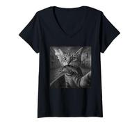 Mujer Selfie De Gato Divertido con Pescado En Venecia Camiseta Cuello V