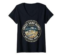Mujer Sello de Aventura Retro del Parque Nacional Great Sand Dunes de Colorado Camiseta Cuello V