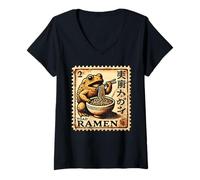 Mujer Sello postal japonés de fideos de arte cueva ramen Camiseta Cuello V