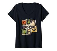 Mujer Sellos de Halloween Vintage Spooky Temed The Boo Club Camiseta Cuello V