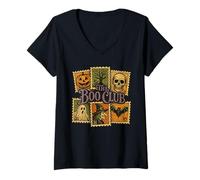 Mujer Sellos de Halloween Vintage Spooky Temed The Boo Club Camiseta Cuello V