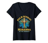 Mujer Semana Santa de la Hoja de Palma Domingo de Ramos Hosanna en el más Alto 2026 Camiseta Cuello V