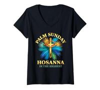 Mujer Semana Santa de la Hoja de Palma Domingo de Ramos Hosanna en lo más Alto Camiseta Cuello V