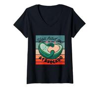 Mujer Semilla de Aguacate Abrazando Amor afecto Sonrisa Lindo Camiseta Cuello V