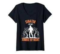 Mujer Senador de día Zombie de Noche Divertido Halloween Espeluznante Camiseta Cuello V