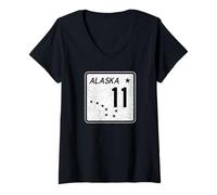 Mujer Señal de Carretera de Alaska, Ruta 11, de Dalton Highway Camiseta Cuello V