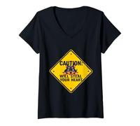 Mujer Señal de precaución Doberman Pinscher Dog Funny Gift Doberman Puppy Camiseta Cuello V