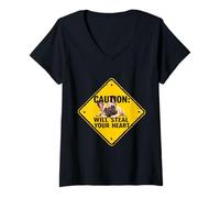 Mujer Señal de precaución para perro bulldog francés, regalo divertido Camiseta Cuello V