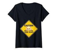 Mujer Señal de precaución Pomeranian Dog Funny Gift Pom Puppy Camiseta Cuello V