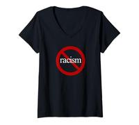 Mujer Señal de símbolo de prohibición roja de regalo antirracismo sin racismo Camiseta Cuello V