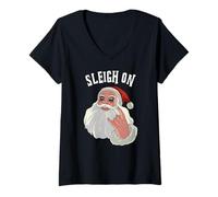 Mujer Señal de Trineo en Cuerno balanceante de Papá Noel Navidad Camiseta Cuello V
