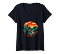 Mujer Senderismo Aventura Retro Scenic Puesta Camiseta Cuello V