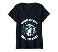 Mujer Senderismo. Debajo de las estrellas, sobre el mundo. Camiseta Cuello V
