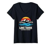 Mujer Senderismo en el Lago Tahoe California Nevada Camiseta Cuello V