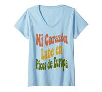 Mujer Senderismo en Picos de Europa Corazón Aventura Camiseta Cuello V