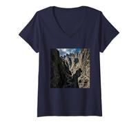 Mujer Sendero Rock Canyon Cliff Pass Mountain Ravine Camiseta Cuello V