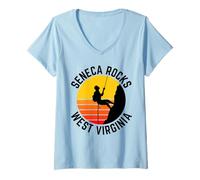 Mujer Seneca Rocks West Virginia Escalada Montañista Camiseta Cuello V