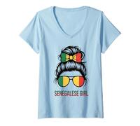 Mujer Senegalse Girl Senegal Pride Flag Game Day Slogan Spirit Camiseta Cuello V