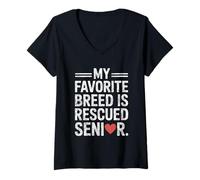 Mujer Senior Rescatado Mi Raza Favorita Refugio de Rescate Foster Camiseta Cuello V