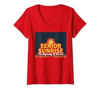 Mujer Senior Sunrise 2025: el Principio del Fin Camiseta Cuello V, Rojo, XXL
