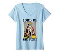 Mujer Señor del almuerzo Gato Amante de los Gatos Rascar Poste Divertido Gato Camiseta Cuello V