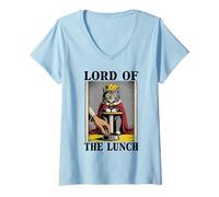 Mujer Señor del almuerzo Gato Amante de los Gatos Rascar Poste Divertido Gato Camiseta Cuello V