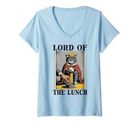 Mujer Señor del almuerzo Gato Amante de los Gatos Rascar Poste Divertido Gato Camiseta Cuello V