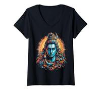 Mujer Señor Shiva Dios hindú Mahadeva Tridente Devoto del hinduismo Camiseta Cuello V