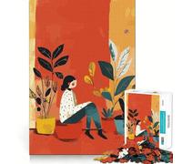 Mujer sentada con Plantas,Adolescente,Rompecabezas de 1000 Piezas,Juego de Memoria,componentes Resistentes y de Corte Limpio,Juego Divertido portátil y fácil de Transportar (50x75cm)