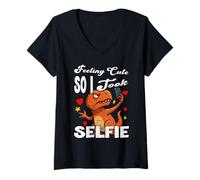 Mujer SENTIRSE Lindo ASÍ Que TOMÉ UN Selfie Dinosaurio fotografiando Camiseta Cuello V