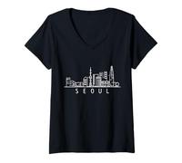Mujer Seoul Skyline Corea del Sur Camiseta Cuello V