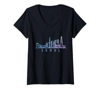 Mujer Seoul Skyline Corea del Sur Camiseta Cuello V