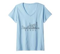 Mujer Seoul Skyline Corea del Sur Camiseta Cuello V