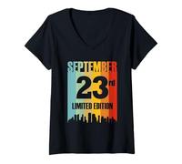 Mujer Septiembre 23 Edición Limitada Retro Vintage Cumpleaños Camiseta Cuello V