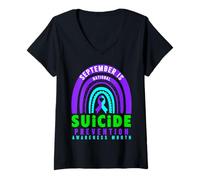 Mujer Septiembre Mes Nacional de Concientización de Prevención del Suicidio Camiseta Cuello V