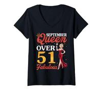 Mujer Septiembre Queen 1975 Más de 51 años y Fabuloso cumpleaños Camiseta Cuello V