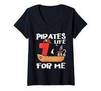 Mujer Séptimo cumpleaños: Pirates Life para Hombres, 7 años, niños y niños Camiseta Cuello V