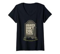 Mujer Sepulturero Trabajador del Cementerio cavando tumbas Equipo del Cementerio Camiseta Cuello V