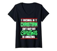 Mujer Ser Cristiano no es fácil, Pero Navidad es increíble Camiseta Cuello V