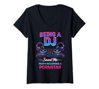 Mujer Ser DJ me salvó del Divertido papá del Reproductor de música Disc Jockey Camiseta Cuello V