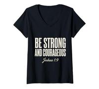Mujer Ser Fuerte y Valiente Biblia fe Cristiana Camiseta Cuello V