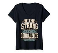 Mujer Ser Fuerte y Valiente Biblia fe Cristiana Camiseta Cuello V