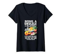 Mujer Ser un Jugador de Ukelele es fácil Cita Divertida de músico Camiseta Cuello V