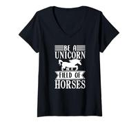 Mujer Ser un Unicornio en un Campo de Caballos Cita Motivacional Camiseta Cuello V