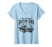 Mujer Seré tu piloto de escopeta hasta el día que muera coche vintage Camiseta Cuello V