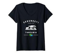 Mujer Serengeti National Park Tanzania Bandera Safari Elefantes Camiseta Cuello V