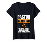 Mujer Sermón de la Iglesia de fe Cristiana Divertida Advertencia del Pastor Camiseta Cuello V