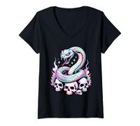 Mujer Serpiente Arco Iris Enrollado En Calaveras Camiseta Cuello V