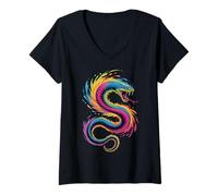 Mujer Serpiente Estilo póster Colorido Salpicaduras Arte gráfico Camiseta Cuello V